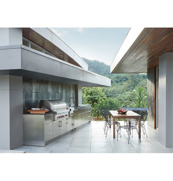 The Wolf 42" Outdoor Gas Grill (OG42) featues sculpted double-wall stainless steel for seamless strength and polish to any outdoor space.