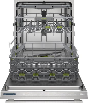 Interior view of open 24 inch Panel Ready ADA Height Compatible Dishwasher with Water Softener (DW2451WS/ADA) by Cove Dishwashers featuring spacious  top rack