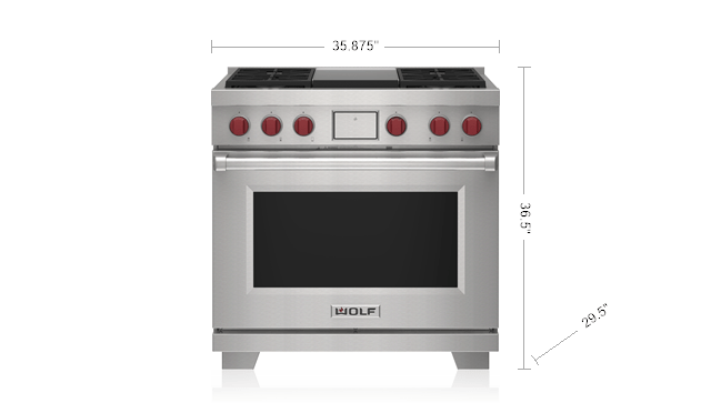 DF36450GSP Wolf 36 Dual Fuel Range - 4 Burners and Infrared