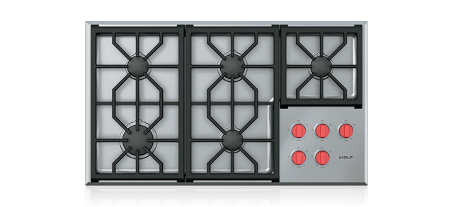 Wolf 36 Inch Transitional Gas Cooktop with 5 Dual-Stacked Sealed