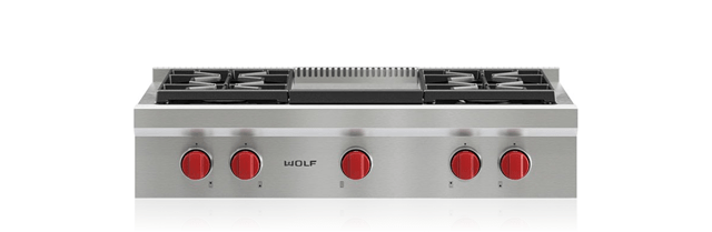 Wolf 36 Sealed Burner Rangetop - 4 Burners and Infrared Griddle (SRT364G)