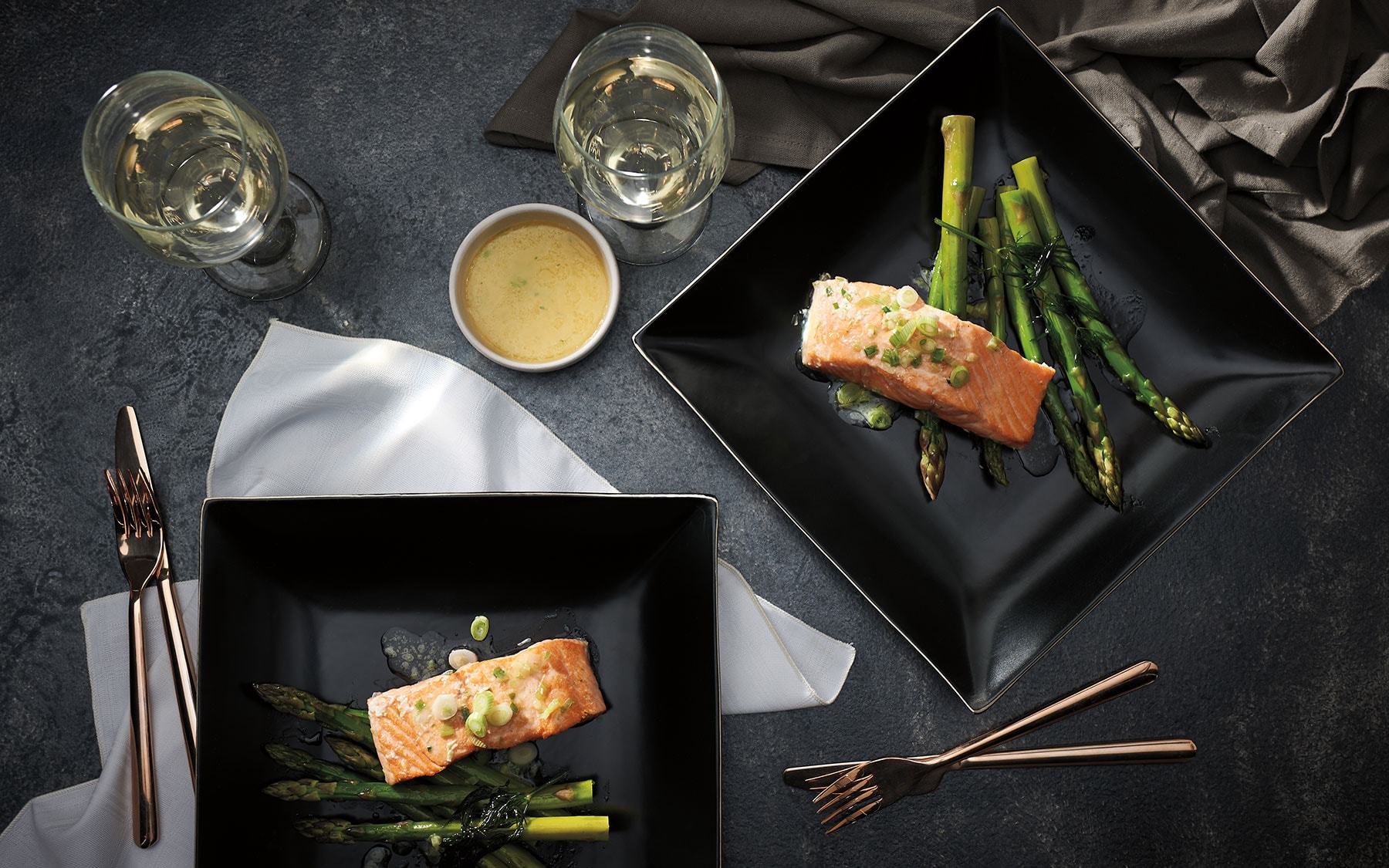 Salmon with Lime Compound Butter and Asparagus