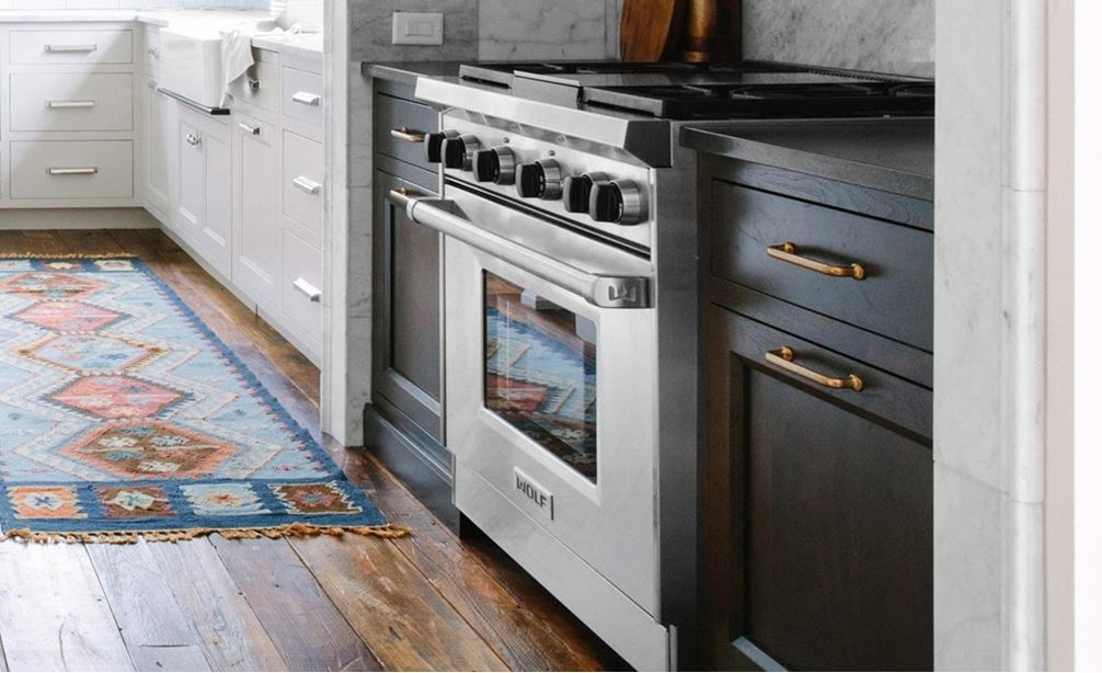 Wolf 36&quot; Gas Range 4 Burner Infrared Griddle (GR364G) shown with Sub-Zero 30&quot; Designer Over and Under Refrigerator Freezer (IT-30CI)