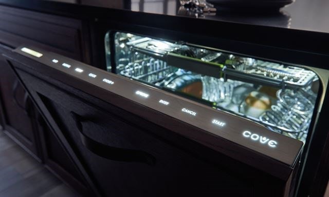 Cove dishwasher with its easy-to-use, touch controls and display, hidden to maintain clean lines and a status floor light indicates cycle status