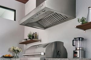 Wolf 36&quot; Outdoor Gas Grill (OG36) shown with Wolf Professional Grade Outdoor Ventilation Hood (PW363318O).