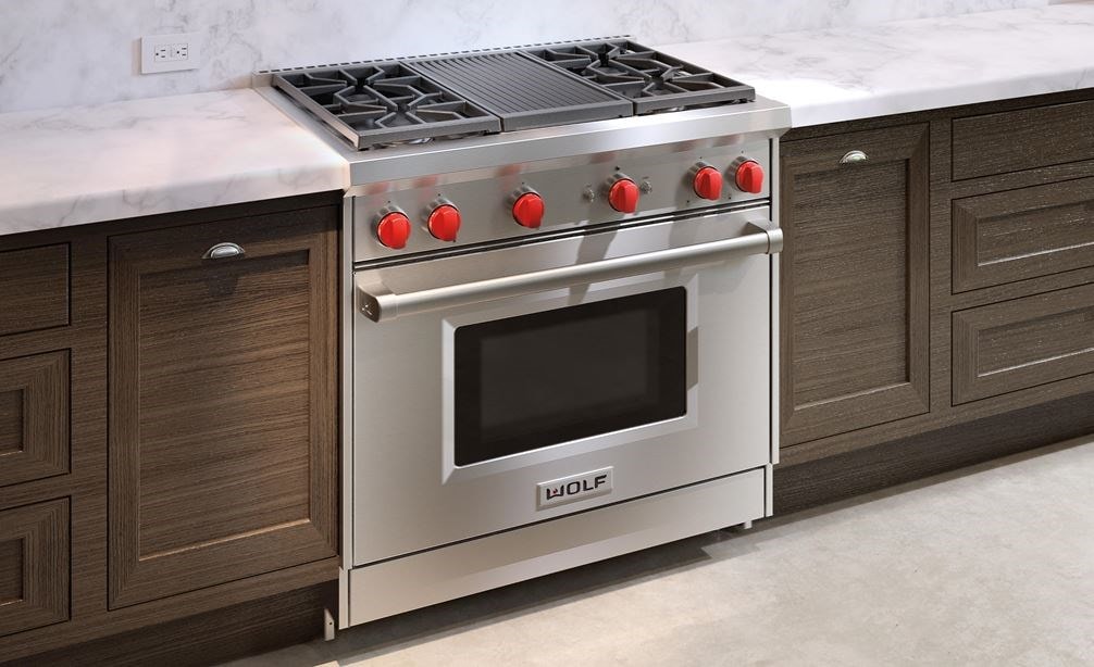 Wolf 30&quot; Gas Range (GR364C) Rangetop features stainless steel construction and classic brushed finish for seamless integration into any kitchen