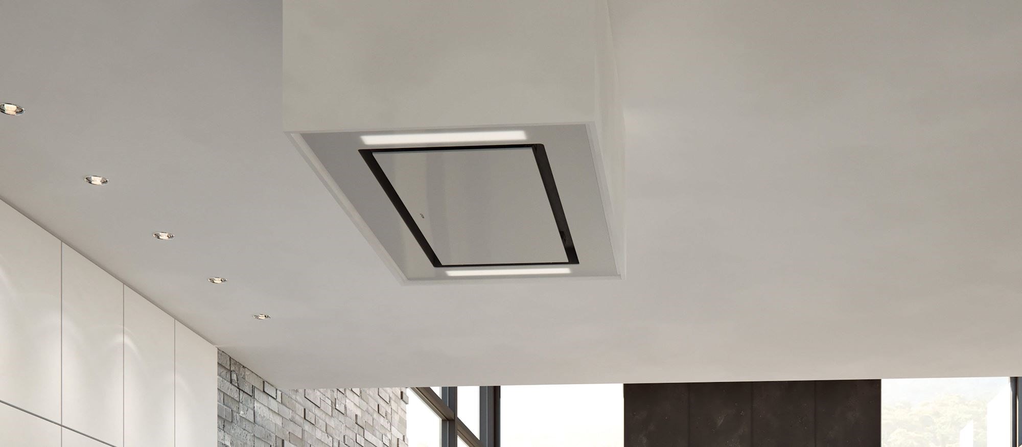 Wolf 36 Ceiling Mounted Hood White Glass Vc36w