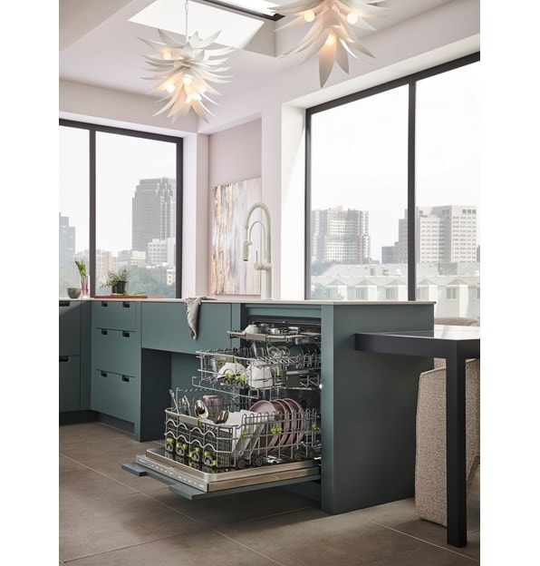 24 inch ADA Compatible Panel Ready Built In Dishwasher (DW2451/ADA) by Cove Dishwashers shown set flush in marble countertop.