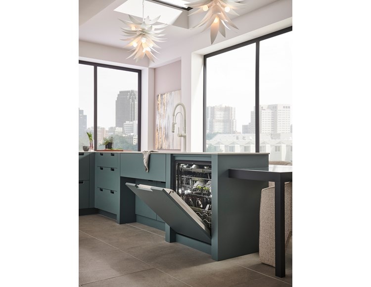 24 inch ADA Height Compatible Panel Ready Dishwasher (DW2451/ADA) by Cove Dishwashers disappears seamlessly with green panel ready door.