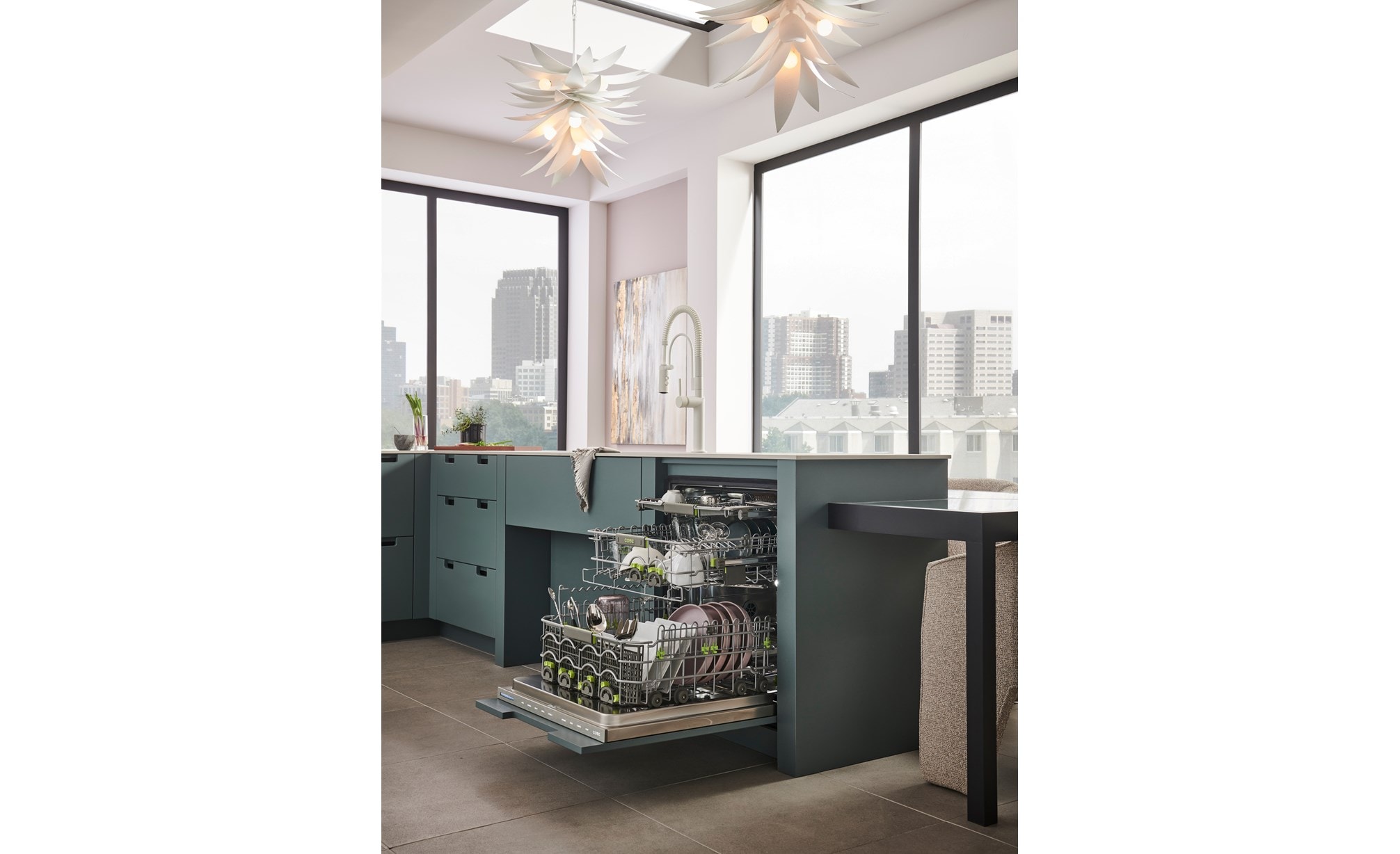 24 inch ADA Compatible Panel Ready Built In Dishwasher (DW2451/ADA) by Cove Dishwashers shown set flush in marble countertop.