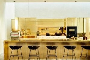 Armadale Residence gold kitchen by Rob Mills Sub-Zero, Wolf, and Cove Kitchen Design Contest.