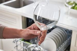 Cove built-in dishwasher with a spotlessly clean wine glass 