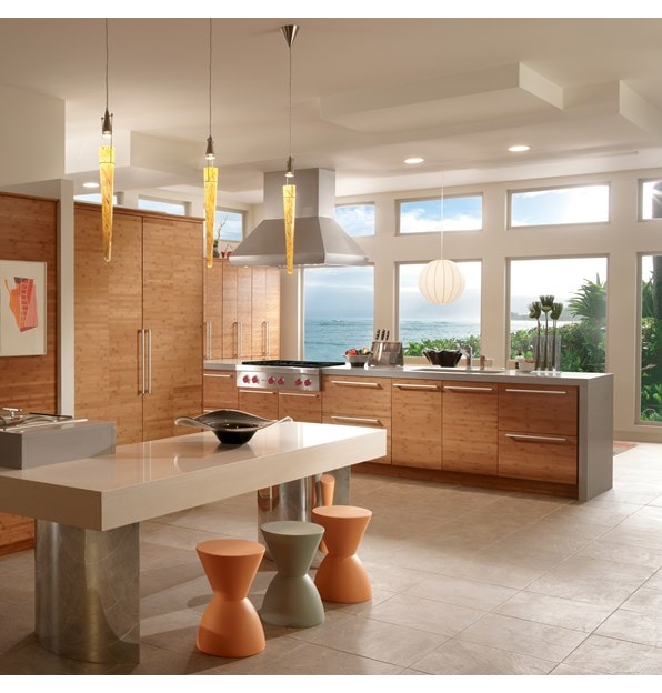 The Wolf 36" Sealed 4 Burner Rangetop and Infrared Griddle (SRT364G) featured in a large modern eat-in kitchen.