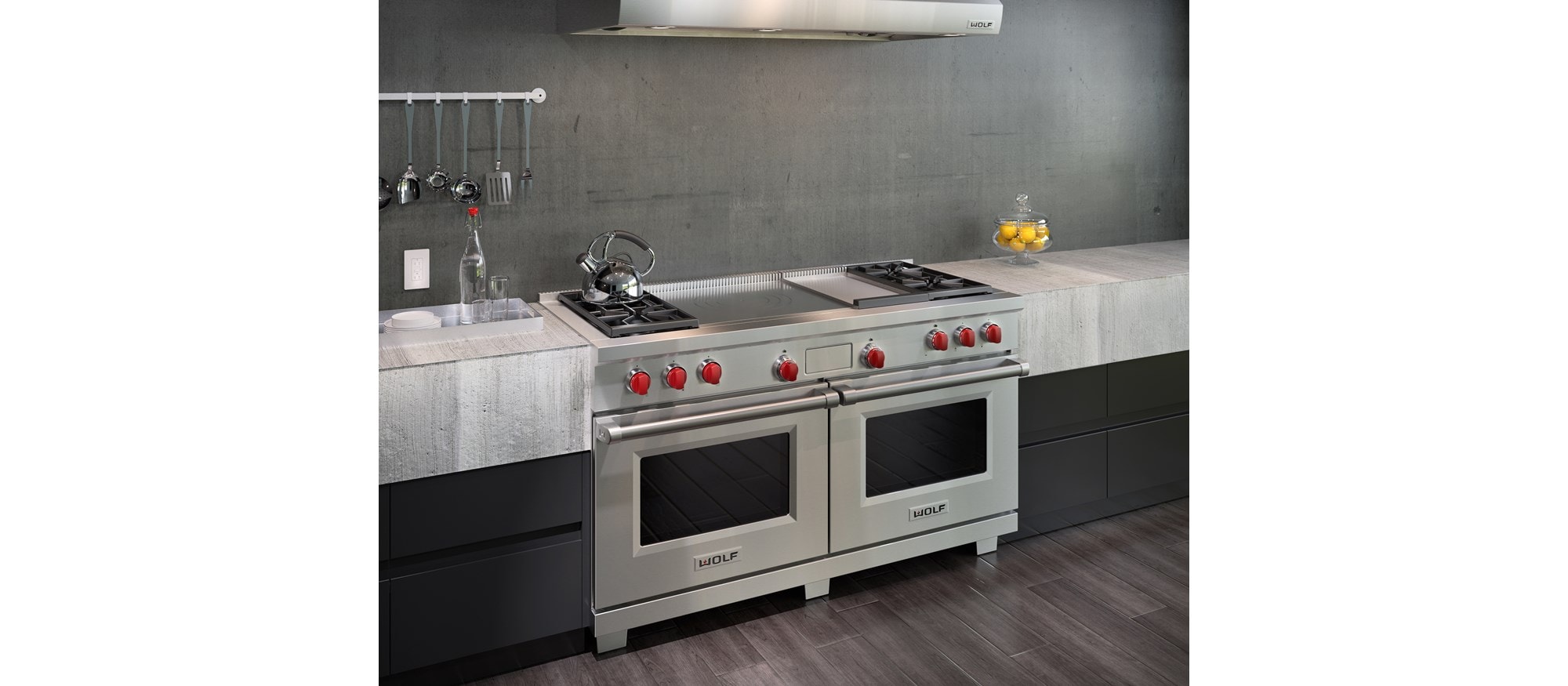 Wolf 60" Dual Fuel Range 4 Burner Infrared Griddle French Top