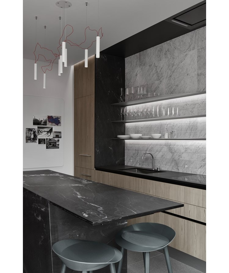 "Sub-Zero, Wolf, and Cove Small Space Kitchen - KDC 2019-2021 Victorian Revitalization featuring 611 30"" Over-and-Under,  CI304C/B 30"" Contemporary Cooktop, SO30CM/B 30"" Contemporary Single Oven and 36"" Ceiling-Mounted Hood / Stainless"
