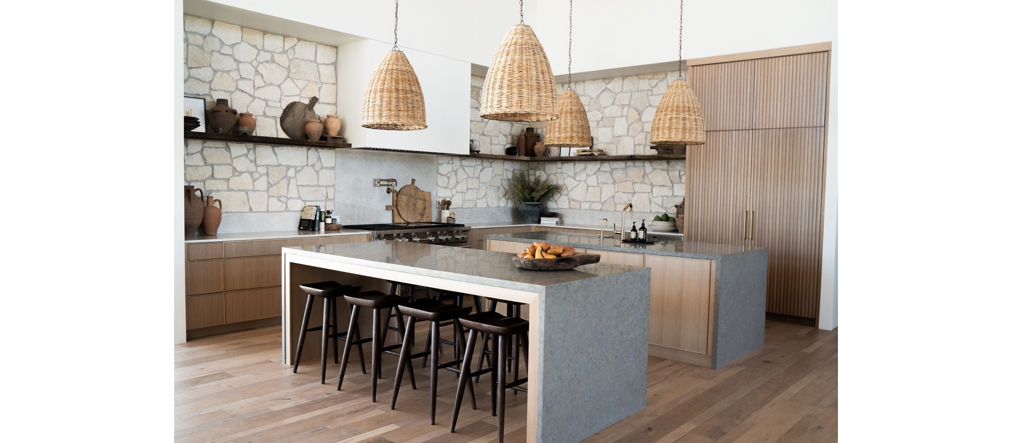 Sub-Zero, Wolf and Cove 2019-2021 KDC Finalist Tulum House featuring IC-30FI 30" All Freezer Column with Ice Maker, IC-30R 30" All Refrigerator Column, MD24TE/S 24" Transitional Drawer Oven and GR606DG 60" Range - 6 Burners and Infrared Dual Griddle