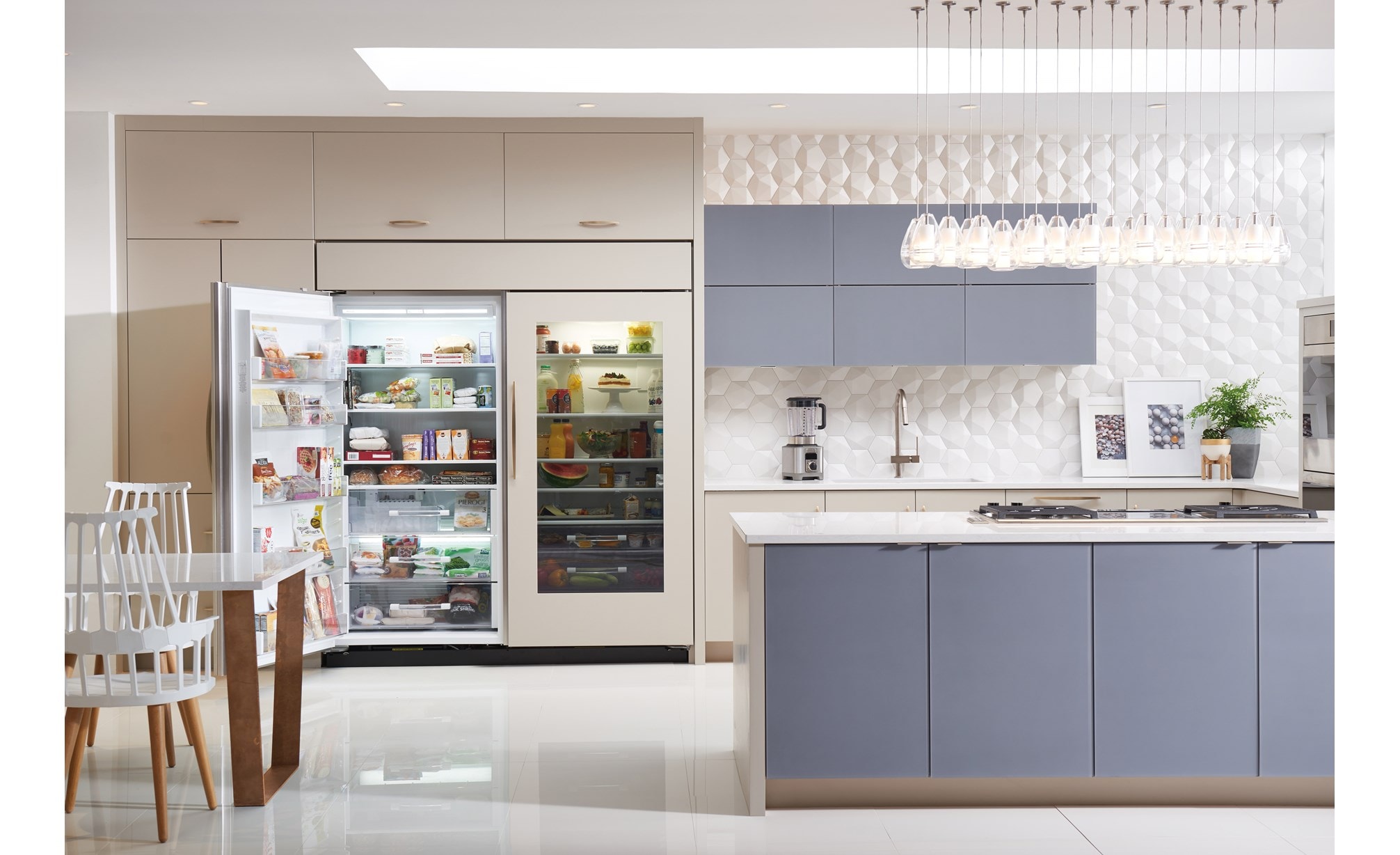 Interior view of Sub-Zero 36" Classic Freezer Panel Ready (BI-36F/O) and 36" Classic Glass Door Refrigerator Panel Ready (BI-36RG/O)