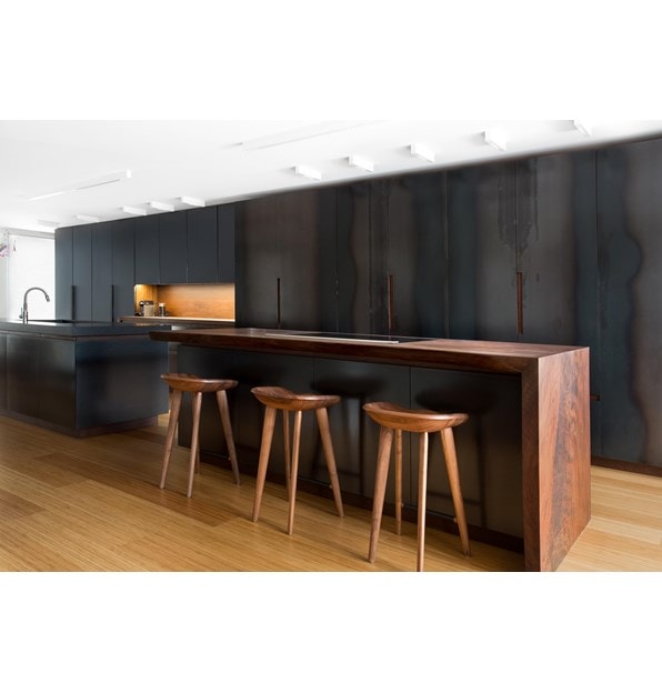 Stunning “Blue Steel” kitchen designed by Eduardo Carrera. Includes Sub-Zero ICBIC-24FI, ICBIC-24R, ICBID-30C fridge models. 