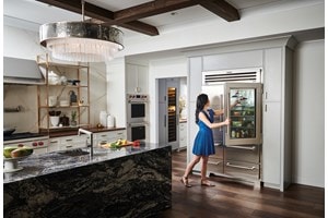 The Sub-Zero 48" PRO Refrigerator Freezer controls brightness with a soft-on LED light to fully illuminate the cavity, making food more visible.