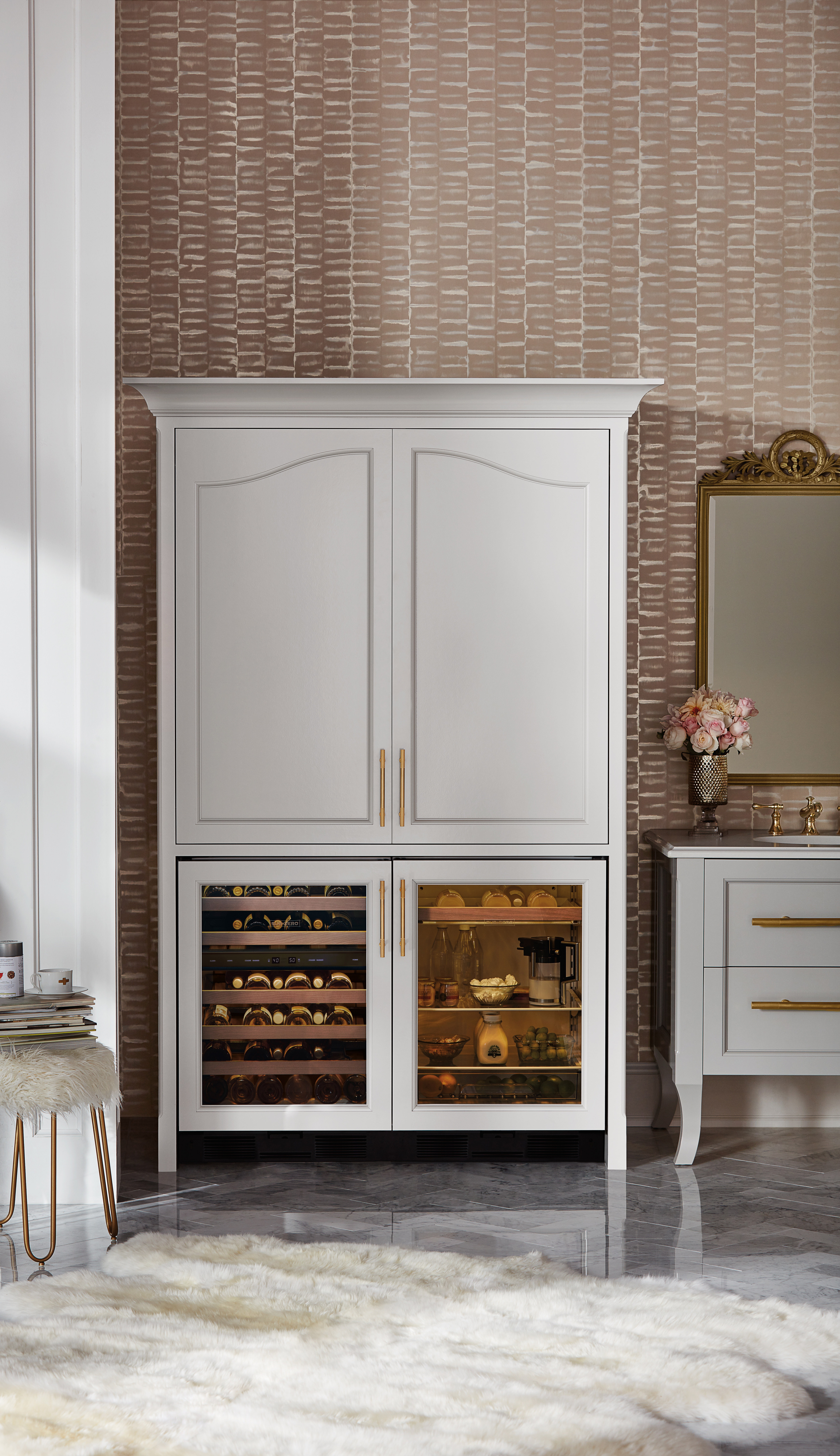 Sub-Zero 24" Undercounter Wine - Panel Ready (UW-24/O) paired with 24" Undercounter Beverage Center - Panel Ready (UC-24BG/O)