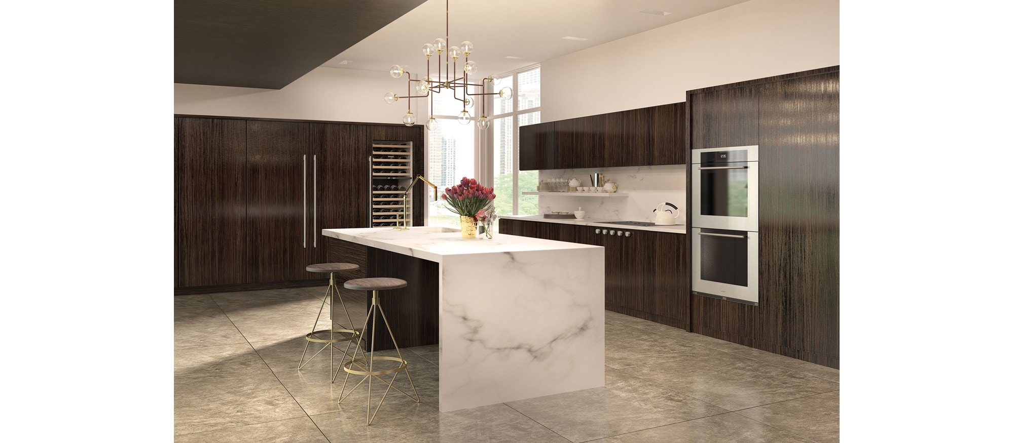 The Wolf 30" M Series Transitional Double Oven (DO30TM/S/TH) featured with Wolf 36" Contemporary Gas Cooktop (CG365C/S)