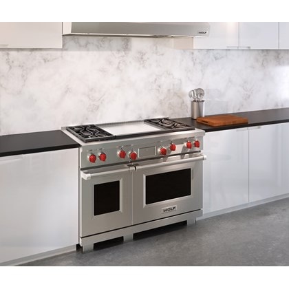 Wolf 48" Dual Fuel Range 4 Burners and Infrared Dual Griddle (DF484DG)