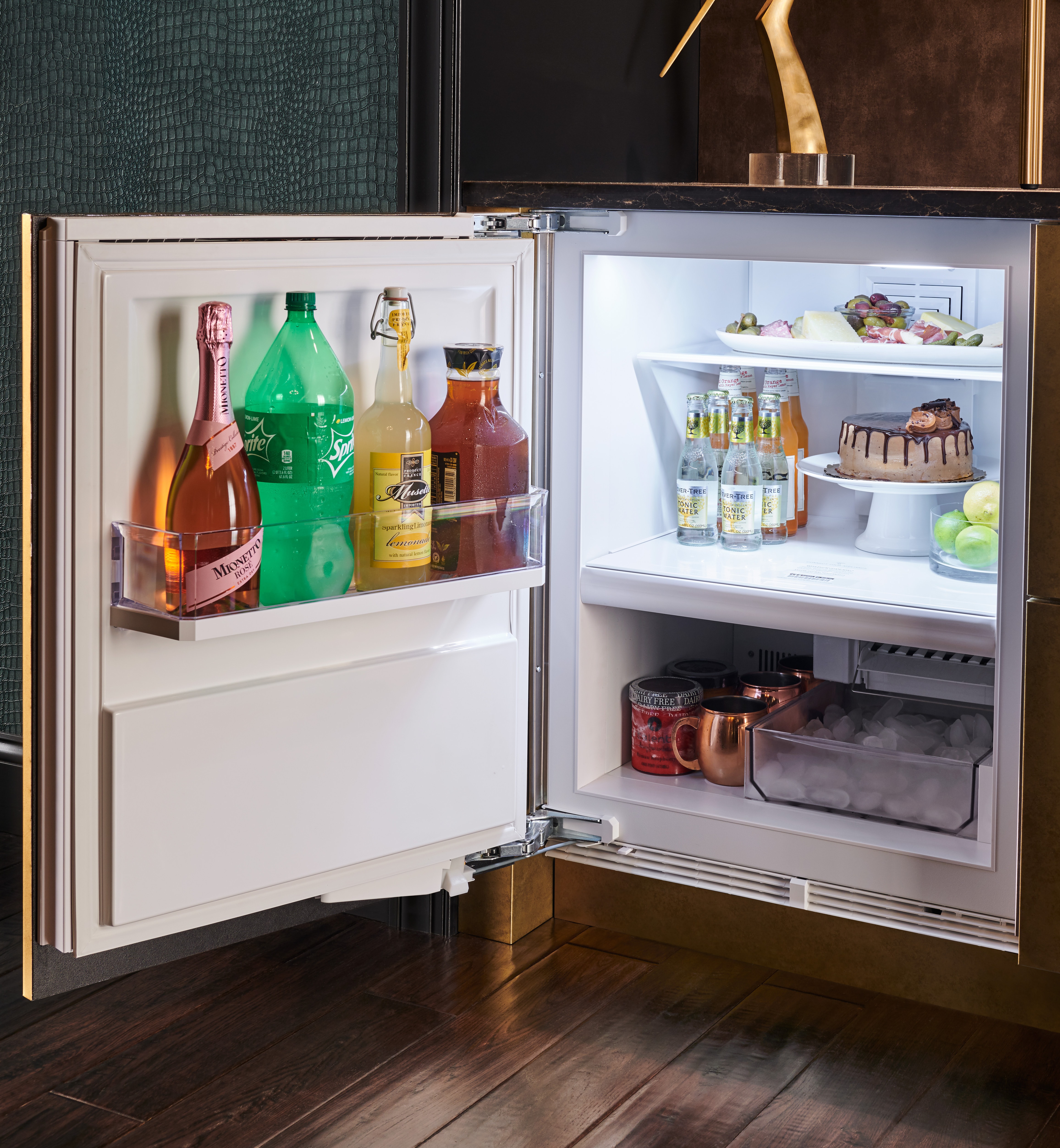 small refrigerator with ice maker in door