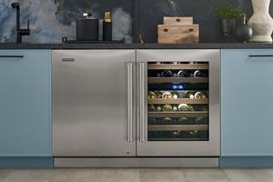 Luxury small space appliances featuring Sub-Zero Designer Series Undercounter Refrigerator with Wine Storage unit