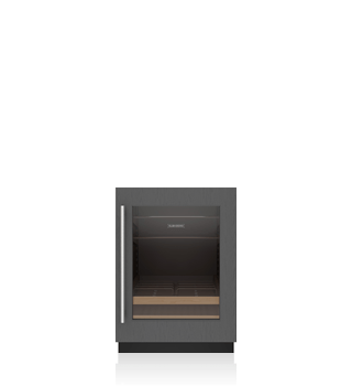 Sub-Zero Designer Series Undercounter Refrigerator (DEU2450BG_R) shown in custom paneling with a tubular handle and right hinge