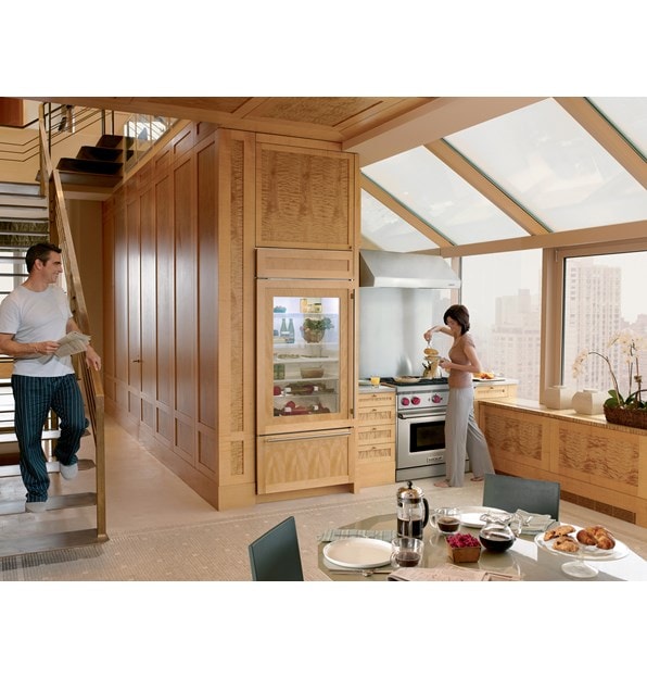 Sub-Zero 36" Classic Over Under Glass Door Refrigerator Freezer Panel (BI-36UG/O) with Wolf 30" Gas Range (GR304)