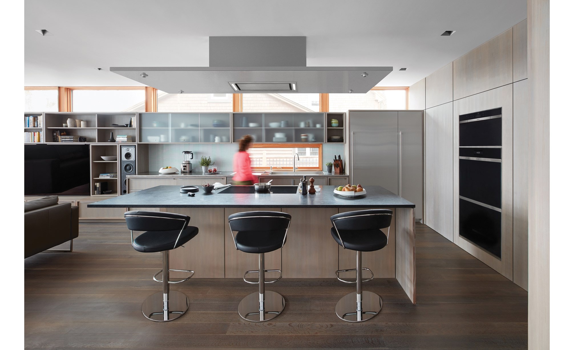 Sub-Zero 18" Designer All Freezer Column (IC-18FI-RH) and Wolf 36" Ceiling-Mounted Hood - Stainless Steel (VC36S) 