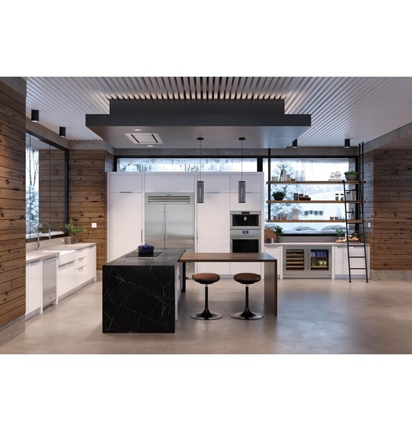 Sub-Zero 24" Designer Undercounter ADA Height Wine Storage - Panel Ready (DEU2450W/ADA) shown in full modern kitchen with stainless steel appliances