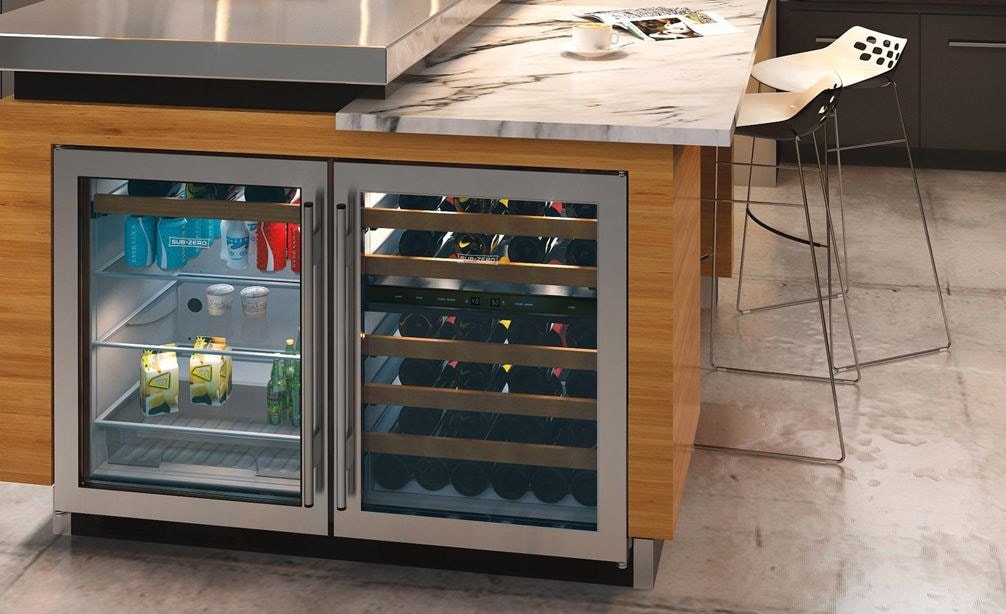 Sub-Zero 24&quot; Undercounter Wine (UW-24/S) paired with 42&quot; Classic Side by Side Refrigerator Freezer (BI-42S/S) - Formerly Built-In