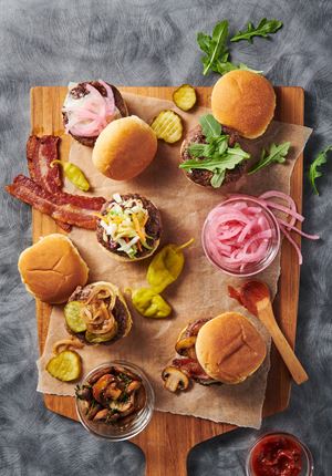 Bison Burger Sliders with Caramelized Onions and Sautéed Mushrooms