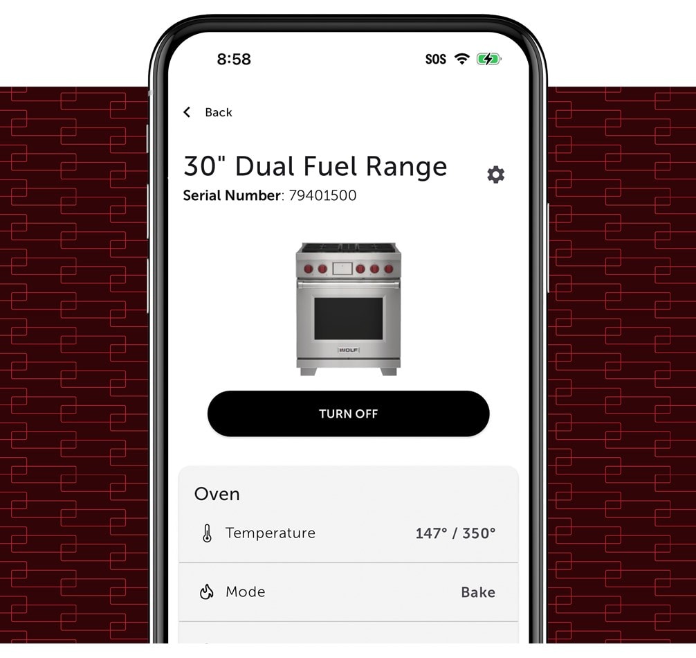 Set the temperature, cooking mode and timer of your Wolf Dual Fuel Range using the Sub-Zero, Wold and Cove Owners App