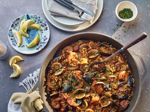 Paella with Seafood and Chorizo