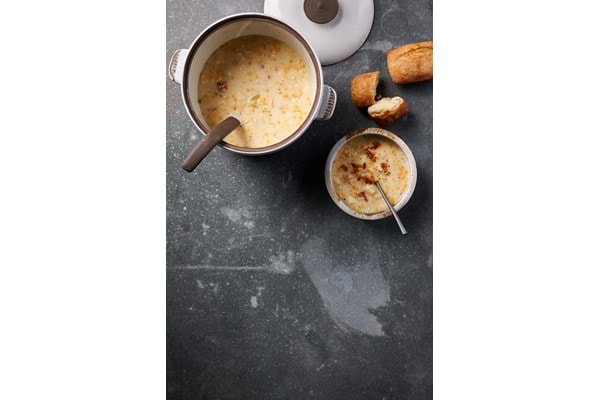 Seal fresh corn in the Wolf Vacuum Seal Drawer to enjoy this delicious chowder all year long.