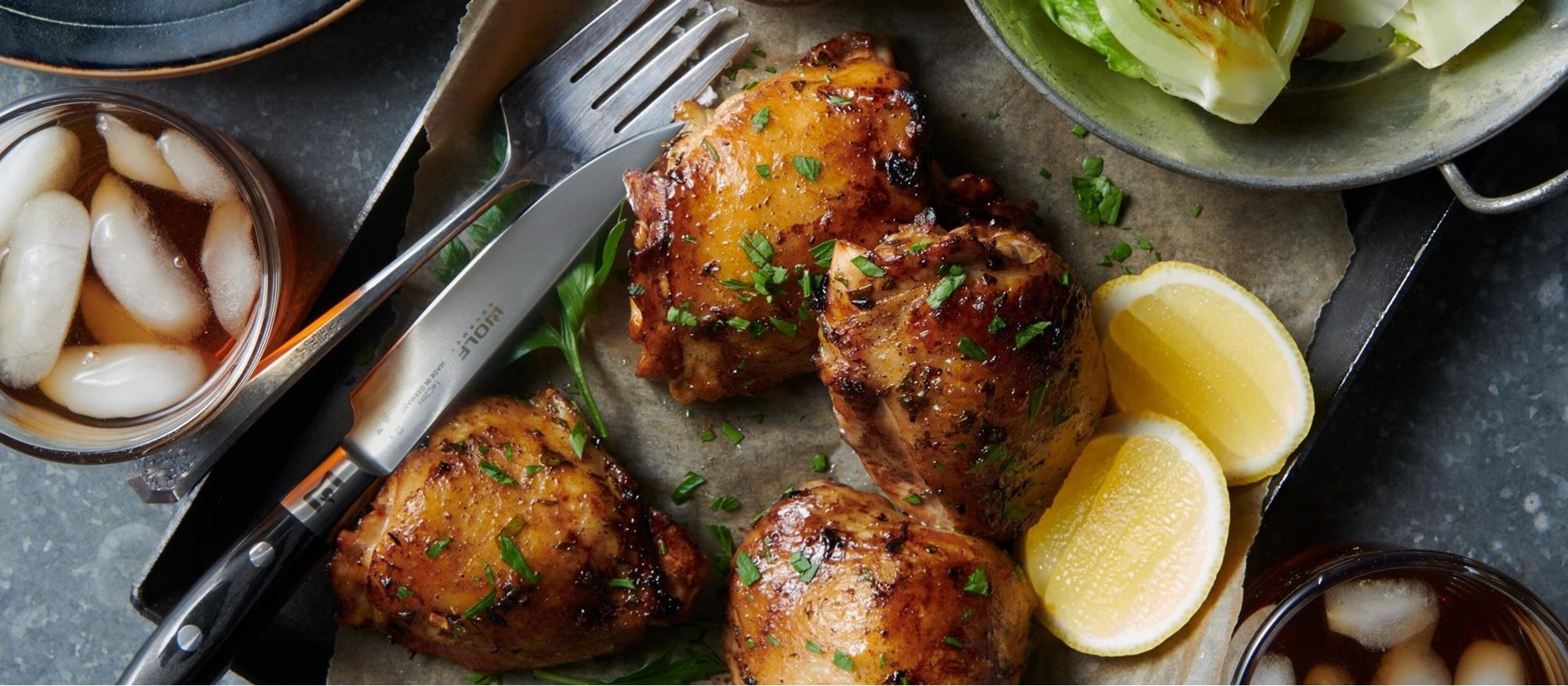 Easy and delicious Marinated Chicken Thighs recipe using the Convection Mode setting of your Wolf Oven