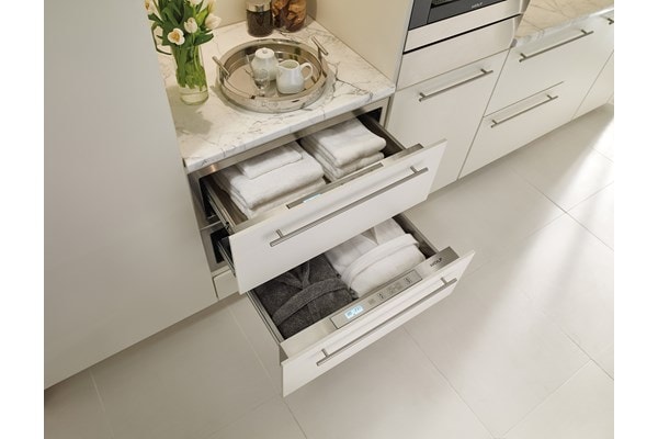 Wolf 30" Warming Drawer used in bathroom to keep robes and towels warm and cozy 
