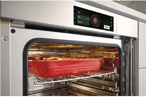 Wolf Convection Steam Oven shown in broil mode which is 1 of 17 cooking modes including steam, convection, slow roast, bread and pastry, proof, sous vide and more.