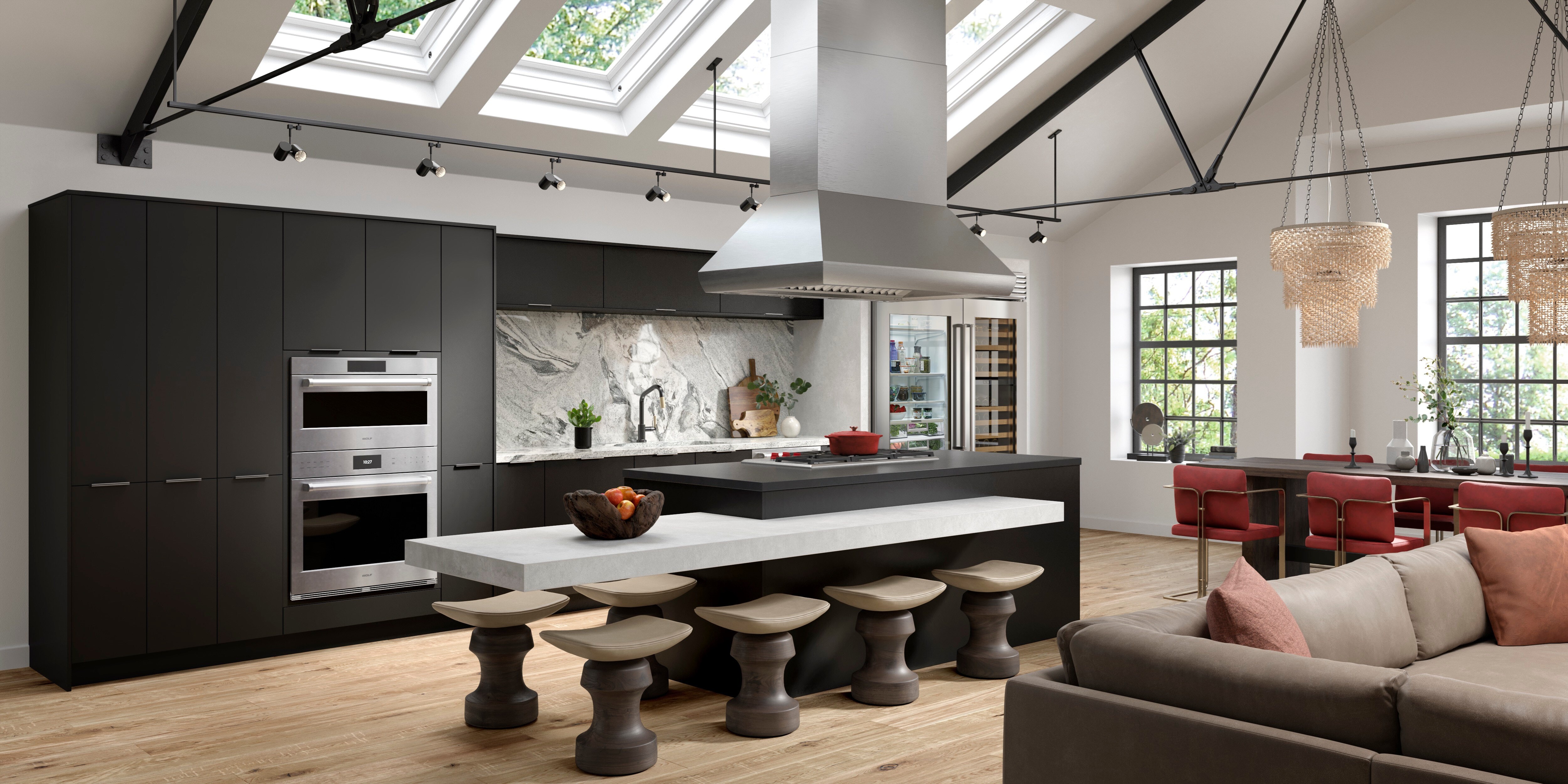 The 30" E Series Professional Speed Oven - SPO3050/PE/S/P by Wolf Appliances in a modern white and black kitchen