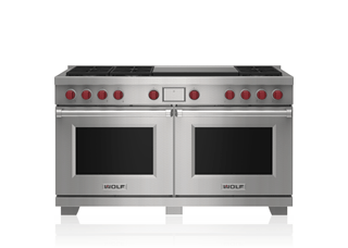 Wolf 60 in. 9.0 cu. ft. Double Oven Freestanding Dual Fuel Range with 6  Sealed Burners & Griddle - Stainless Steel