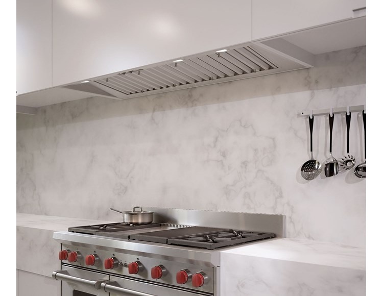 Wolf 48" Dual Fuel Range 4 Burner Infrared Charbroiler Griddle (DF484CG) with Wolf 58" Pro Hood Liner - 22" Depth (PL582212)